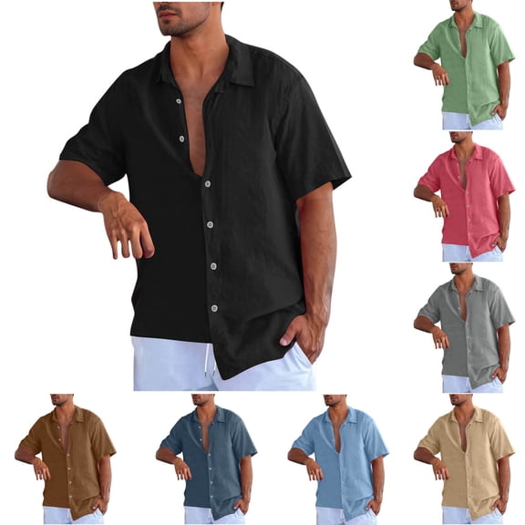 YOIAVAIOY Men Fashion Loose Shirts Button Up Short Sleeve Beach Shirt Casual Vacation Tops Solid Travel Shirts Black XL