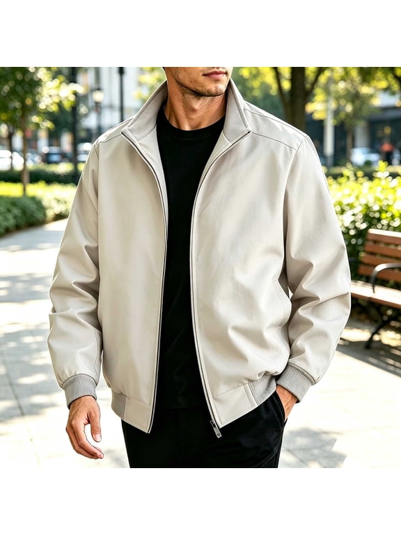 Men Full Zip Mock Neck Jacket Solid Stand Collar Jackets Long Sleeve Athletic Coat Outdoor Jogging Outwear with Pockets XS