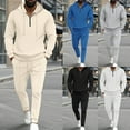 thumbnail image 1 of YOIAVAIOY Men Hooded Sweatsuit Quarter Zip Hoodie Drawstring Pants Waffle Comfy Outfits Athletic Hiking Tracksuit Casual Trendy Matching Set White L, 1 of 9