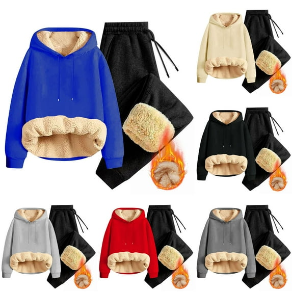 YOIAVAIOY Men Hoodie Tracksuit Fleece Lined Sweatshirt and Sweatpants Set Winter Warm Athletic Matching Set Fashion Casual Outfits Black XXL