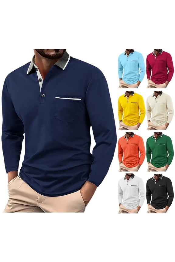 Men Long Sleeve Golf Shirts Quick Dry Lightweight Polos Shirt Business Casual Collared Tees with Pocket Black L