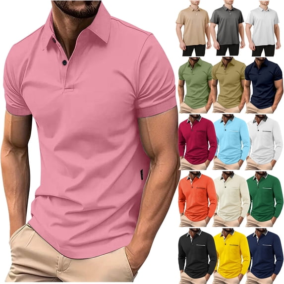 YOIAVAIOY Men Long Sleeve Golf Shirts Quick Dry Lightweight Polos Shirt Business Casual Collared Tees with Pocket Orange S