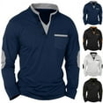 thumbnail image 1 of YOIAVAIOY Men Long Sleeve Henley Shirts Color Block 3 Buttons T-shirt Collarless Golf Shirt Stylish Casual Athletic Tops with Elbow Patches Black M, 1 of 3