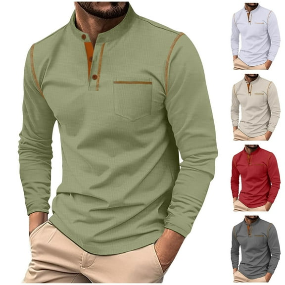 YOIAVAIOY Men Long Sleeve Henley Shirts Quarter Button T-Shirt Casual Stylish Waffle Pullover Tops with Pocket Army Green XXL