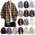 thumbnail image 1 of YOIAVAIOY Men Plaid Shirt Long Sleeve Button Down Shirt Fall Fashion Checked Shacket Lightweight Blouse Tops Red L, 1 of 5