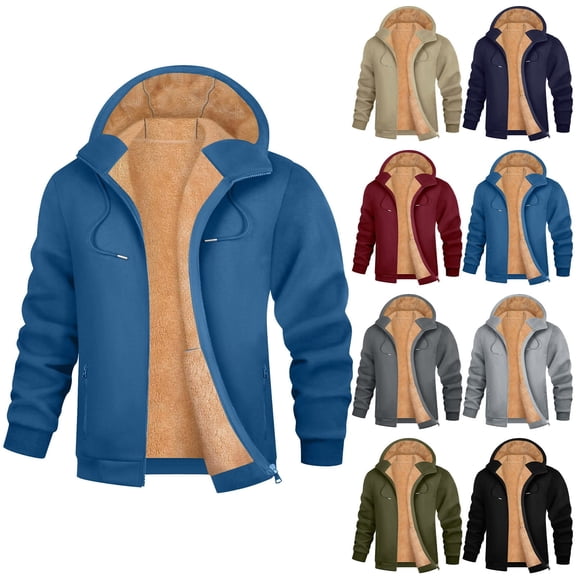 YOIAVAIOY Men Sherpa Lined Hoodies Full Zip Fleece Hooded Sweatshirt Thick Thermal Outdoor Jacket with Zipper Pockets Black M