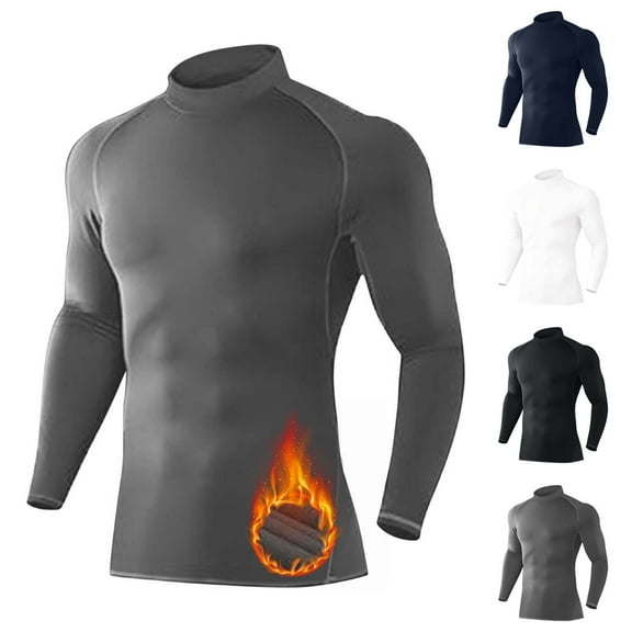 YOIAVAIOY Men Thermal Long Sleeve Shirt Fleece Lined Tight T Shirts Winter Warm Athletic Tee Shirt Biking Outdoor Tops Gray M