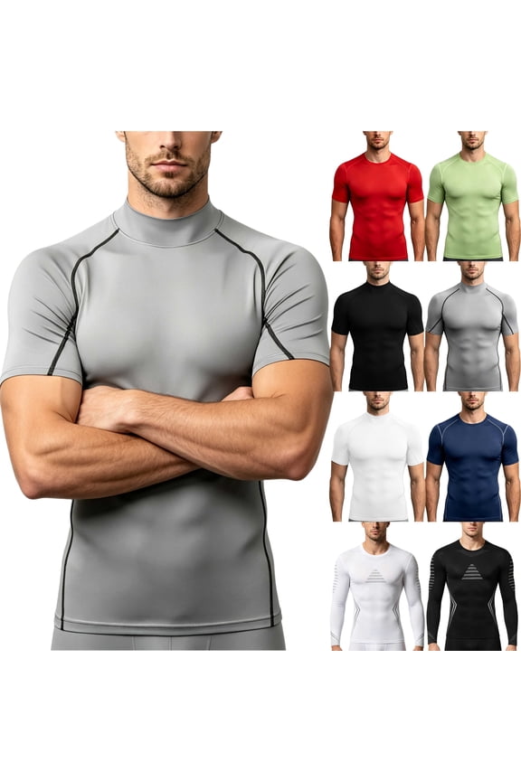 Men's Athletic Compression Shirts Short Sleeve Gym Tees Solid Workout Muscle Shirts Running Hiking Undershirts Red M
