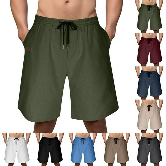 YOIAVAIOY Men's Casual Bermuda Shorts Loose Summer Holiday Beach Pants Drawstring Elastic Waist Solid Shorts with Pockets Brown XL