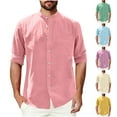 thumbnail image 1 of YOIAVAIOY Men's Cotton Linen Shirts Long Sleeve Button Down Shirt Lightweight Band Beach Shirts Yellow S, 1 of 7