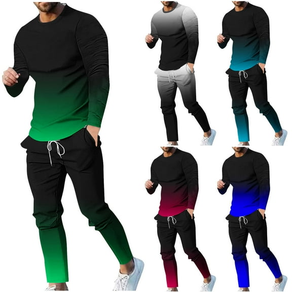 YOIAVAIOY Men's Fashion Track Suits Gradient Long Sleeve Sweatsuit Drawstring Joggers Pants Stylish Athletic Casual Matching Sets Blue M