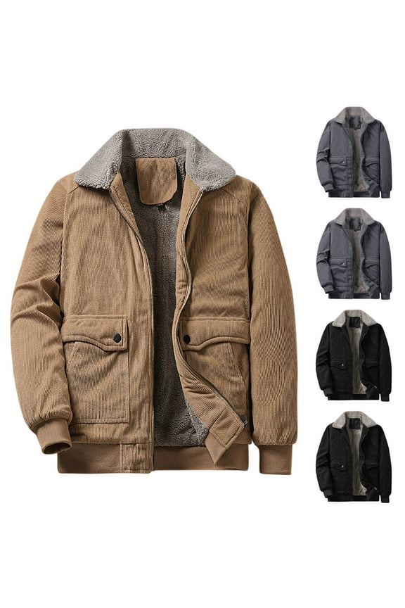 Men's Fleece Lined Trucker Jacket Vintage Cargo Moto Jackets Winter Warm Outerwear Coat Black L