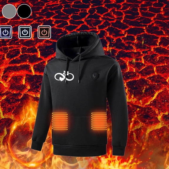 YOIAVAIOY Men's Heated Hoodie USB Powered Electric Hooded Sweatshirts Heart Graphic Stylish Pullover Heating Warm Hoodie Sweatshirt Black XXXL