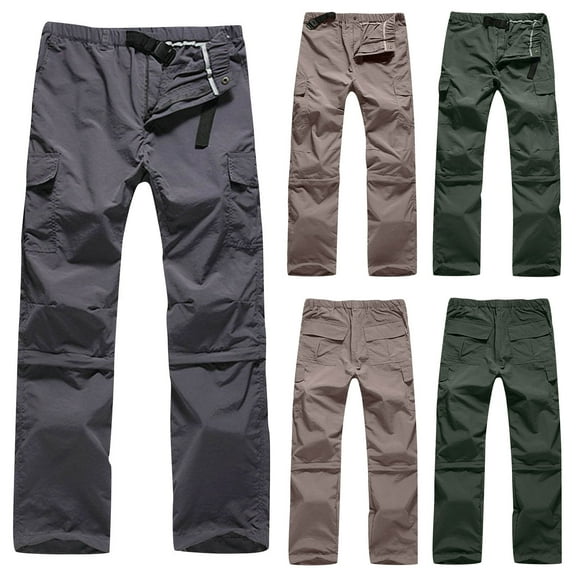 YOIAVAIOY Men's Hiking Pants Zip Off Legs Elastic Waist Quick Dry Cargo Pants Solid Outdoor Work TrousersKhakiL