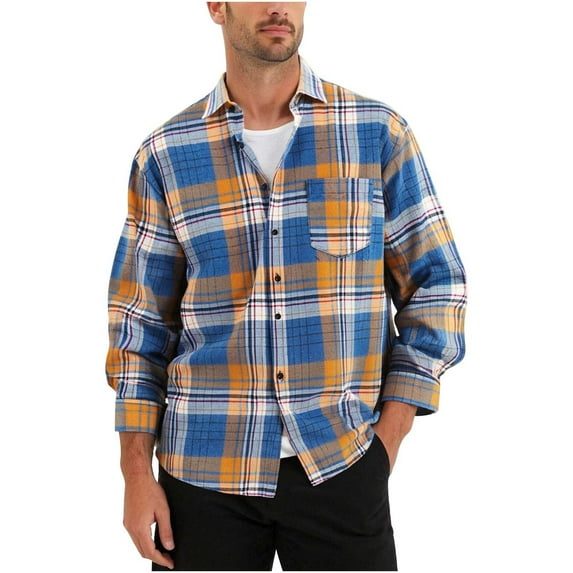 YOIAVAIOY Men's Long Sleeve Plaid Shirt Regular Fit Button Down Shirt Stylish Casual Gingham Shirts