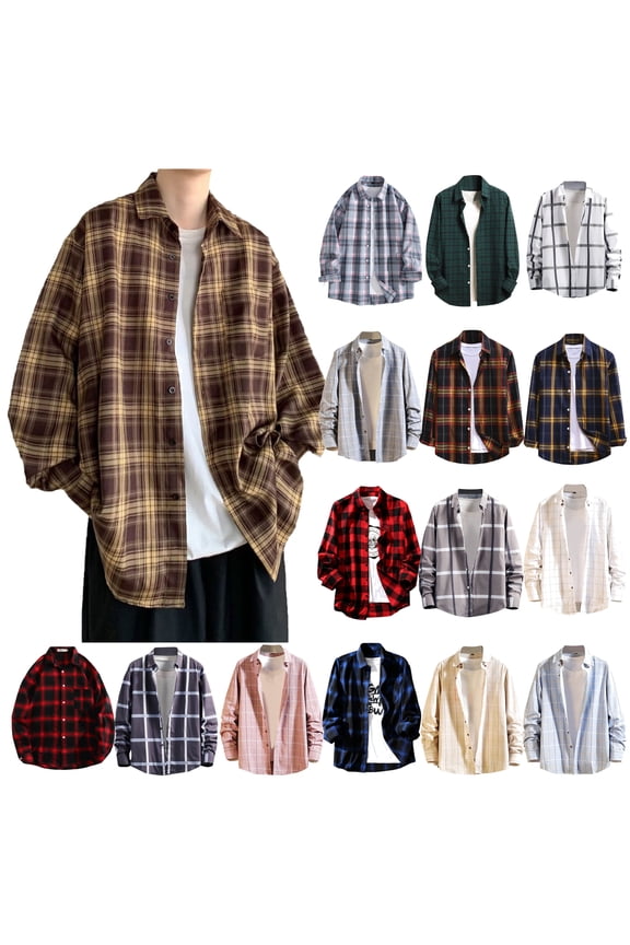 Men's Long Sleeve Plaid Shirts Regular Fit Causal Button Down Shirts Novelty Checked Shirt Jackets Fashion Shackets Blue L