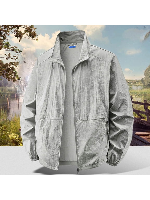 Men's Nylon Windbreaker Jacket Lightweight Sun Protection Full Zip Jackets Quick Dry Athletic Coat Outdoor Hiking Outwear XXL