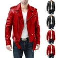 thumbnail image 1 of YOIAVAIOY Men's PU Leather Jacket Belted Motorcycle Jacket Zipper Biker Coat Lightweight Windbreaker Cropped Jacket Red M, 1 of 7