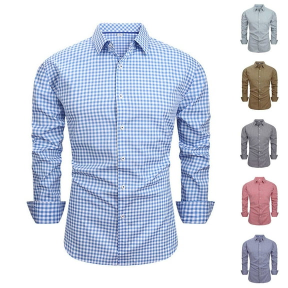 YOIAVAIOY Men's Plaid Button Down Shirts Regular Fit Long Sleeve Dress Shirts Casual Work Shirts