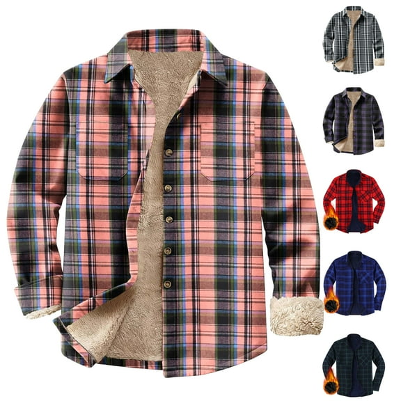 YOIAVAIOY Men's Plaid Shirts Long Sleeve Casual Button Down Shirts Thick Thermal Oversized Shacket Winter Outerwear Trendy Shirt Jackets Blue S