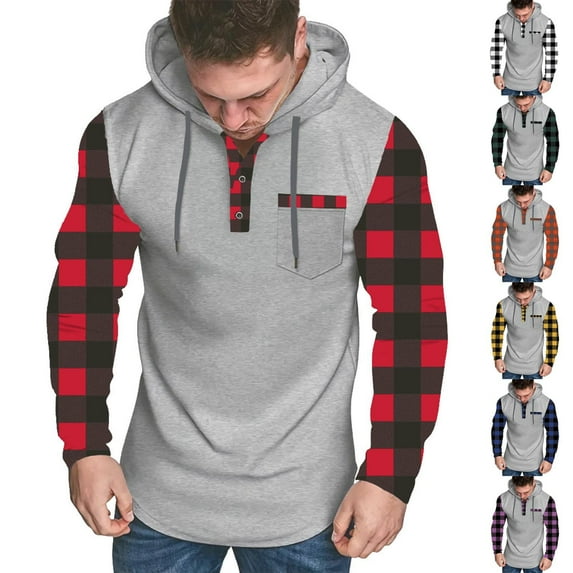 YOIAVAIOY Men's Quarter Zip Hoodies Plaid Patchwork Long Sleeve Hooded Sweatshirt Drawstring Athletic Workout Gym Hoodie White XXL