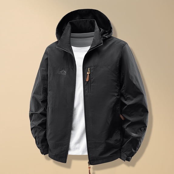 YOIAVAIOY Men's Rain Jacket Zip Up Hoodie Coats Waterproof Outdoor Jackets with Removable Hood Black M