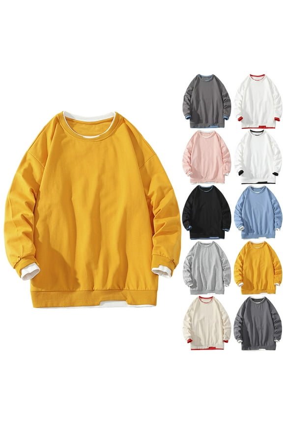 Men's Round Neck Sweatshirt Faux Two-Piece Pullover Vintage Casual Vacation Pullover Tops Pink XXXL