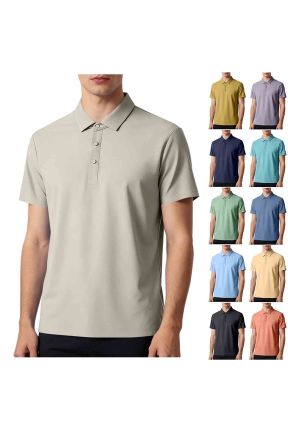 Men's Solid Short Sleeve Cool Polos, Ice Silk Seamless Moisture-Wicking, Stretch Casual Comfy Shirt Black XXXXL