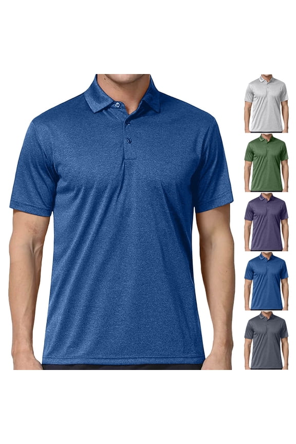 Men's Solid Short Sleeve Polos, Cationic Quick-Dry Lapel Trendy, Casual Sports and Athletic Comfy T Shirts Green L