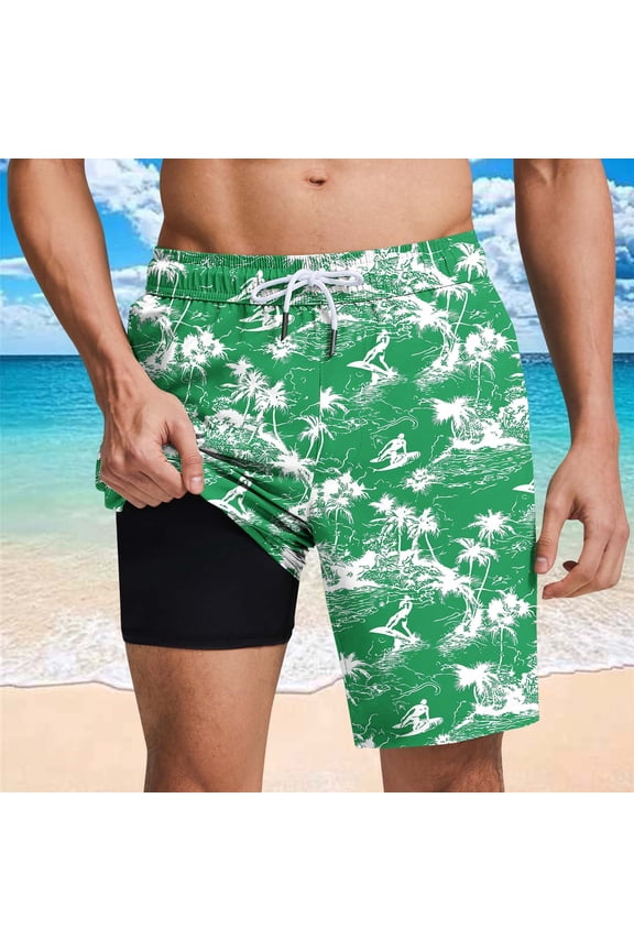 Men's Swim Trunks 9" Quick Dry Bathing Suit Big & Tall Beach Swimsuits Green XXL