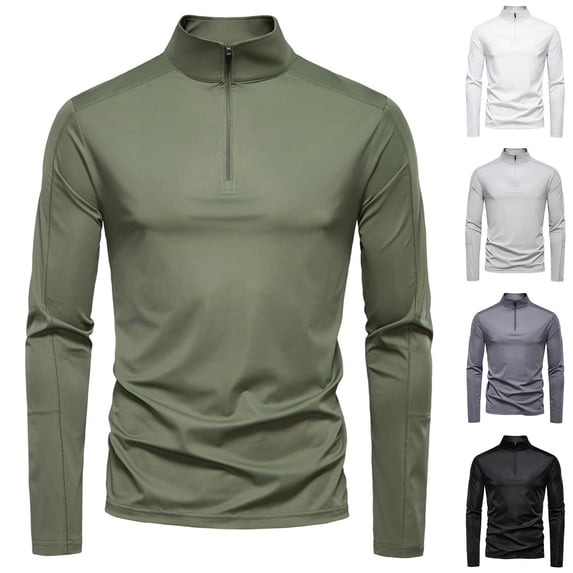 YOIAVAIOY Mens 1/4 Zip UPF 50+ T Shirts Long Sleeve Quick Dry Sun Protection Golf Shirt Outdoor Hiking Running Pullover Rash Guard White L