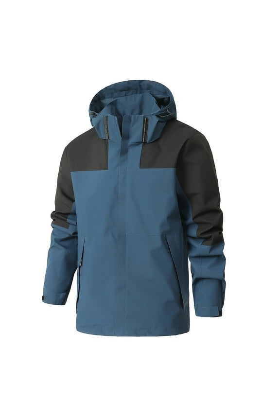 Mens 3-in-1 jacket Color Block Hooded Jacket with Removable Hood Hiking Altheic Hoodie with Detachable Lining Blue XXL