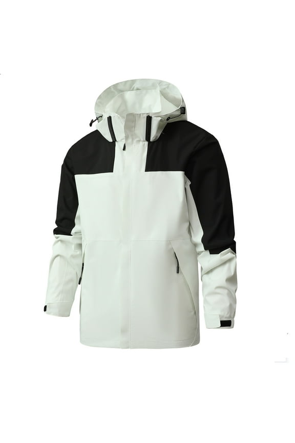 Mens 3-in-1 jacket Color Block Hooded Jacket with Removable Hood Hiking Altheic Hoodie with Detachable Lining White M