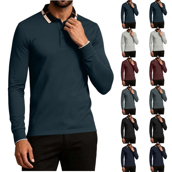 YOIAVAIOY Mens Contrast Collar Sweatshirt Long Sleeve Button Neck Pullovers Lightweight Slim Fit Pullover Sweatshirts Casual Business Polos Gray L
