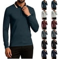 thumbnail image 1 of YOIAVAIOY Mens Contrast Collar Sweatshirt Long Sleeve Button Neck Pullovers Lightweight Slim Fit Pullover Sweatshirts Casual Business Polos Navy L, 1 of 8