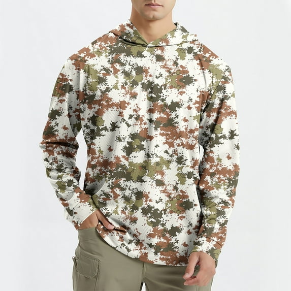 YOIAVAIOY Mens Cool Hooded Shirt Sun Protection Long Sleeve Quick Dry Outdoor T-Shirt UPF 50+ Rash Guards UV Hoodies Beige M