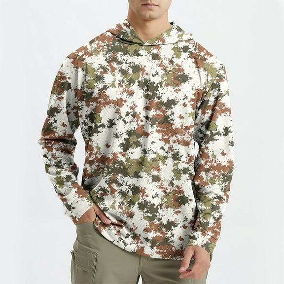 YOIAVAIOY Mens Cool Hooded Shirt Sun Protection Long Sleeve Quick Dry Outdoor T-Shirt UPF 50  Rash Guards UV Hoodies Beige XL