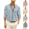 thumbnail image 1 of YOIAVAIOY Mens Cotton Linen Button Down Shirts Trendy Striped Long Sleeve Shirt Loose Comfy Beach Vacation Blouses, 1 of 7