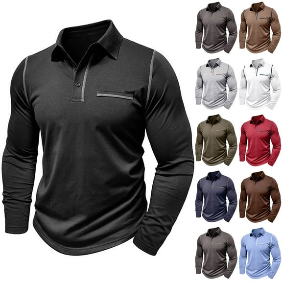 YOIAVAIOY Mens Cotton Polos Shirt Long Sleeve Cotton Golf Shirts Stylish Contrast Color Poloss Lightweight Moisture Wicking Casual Tennis Shirt Collared Tops Army Green M