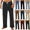 thumbnail image 1 of YOIAVAIOY Mens Drawstring Lounge Pants Fuzzy Fleece Straight Leg Pants Winter Warm Pajama Bottoms Brown M, 1 of 7