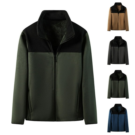 YOIAVAIOY Mens Fleece Lined Jacket Color Block Long Sleeve Jackets Fall Winter Lightweight Athletic Jacket with Pocket Blue M