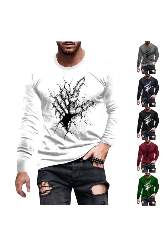 Mens Ghost Print T Shirt Halloween Pumpkin Shirts Novelty Holiday Tee Shirts Spooky Season Pullover Tops Wine L