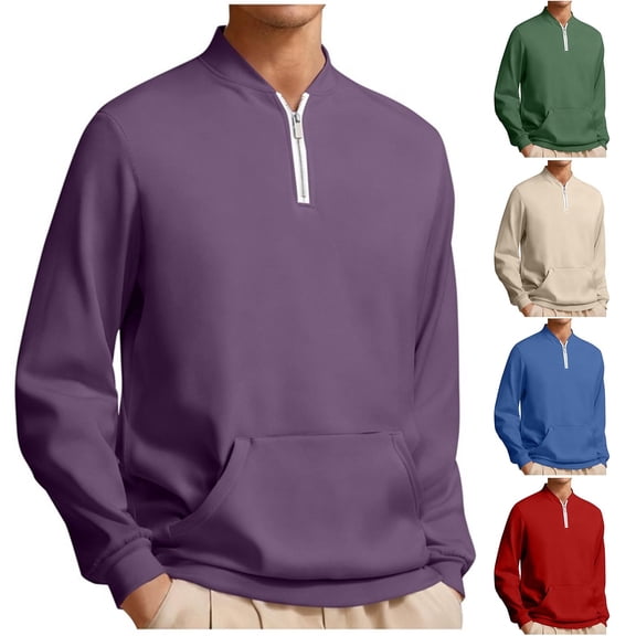 YOIAVAIOY Mens Half Zip Sweatshirts Long Sleeve Fleece Sweatshirt Solid Casual Pullover with Pocket Red M