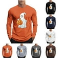thumbnail image 1 of YOIAVAIOY Mens Halloween Long Sleeve Shirt Novelty Ghost Letter Print T Shirts Big and Tall Casual Holiday Pullover Tops Navy XXXXXL, 1 of 6