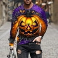 thumbnail image 1 of YOIAVAIOY Mens Halloween Pumpkin Shirts Cute Ghost Graphic Tee Shirt Crew Neck Long Sleeve Fall Tops Loose Fit Casual Blouse Tees Purple XXL, 1 of 5