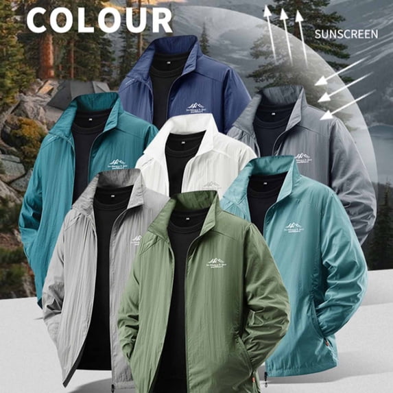 YOIAVAIOY Mens Lightweight Jacket Windproof Stand Collar Breathable Workwear UPF 50+ Casual Outerwear Gray L