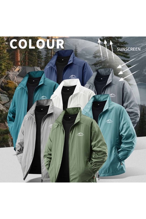 Mens Lightweight Jacket Windproof Stand Collar Breathable Workwear UPF 50+ Casual Outerwear Light Blue XXL