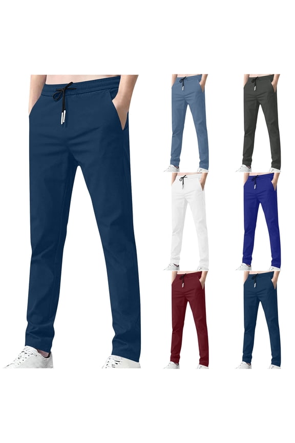 Mens Lightweight Pants Casual Unisex Quick Dry Pull-On Pants Stretch Active Dandy Flex Pants Light Blue L