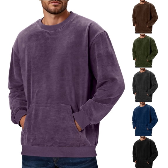 YOIAVAIOY Mens Lightweight Pullover Acid Washed Vintage Long Sleeve Sweatshirt Basic Athletic Oversized Sweatshirts with Pockets Purple S