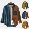 thumbnail image 1 of YOIAVAIOY Mens Long Sleeve Corduroy Shacket Jacket Loose Fit Button Down Shirts Color Block Dress Shirts, 1 of 6